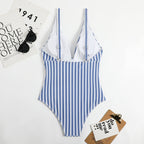 V-Neck Retro Striped Swimsuit