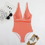 V-Neck Retro Striped Swimsuit