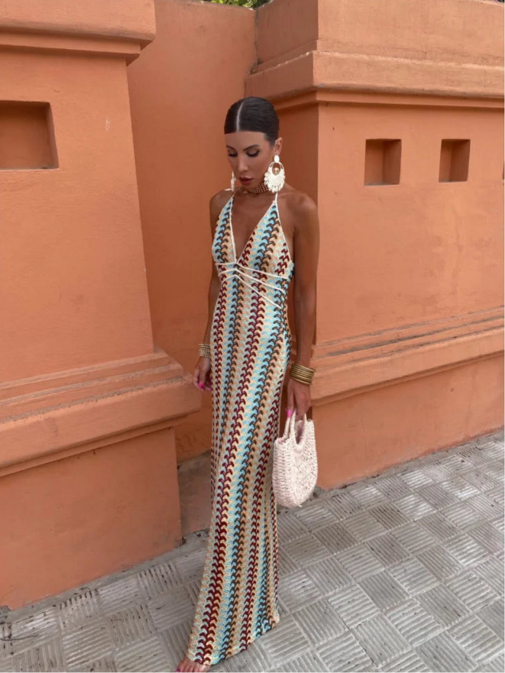Crochet Halterneck Summer Evening Maxi Dress