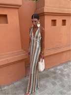 Crochet Halterneck Summer Evening Maxi Dress