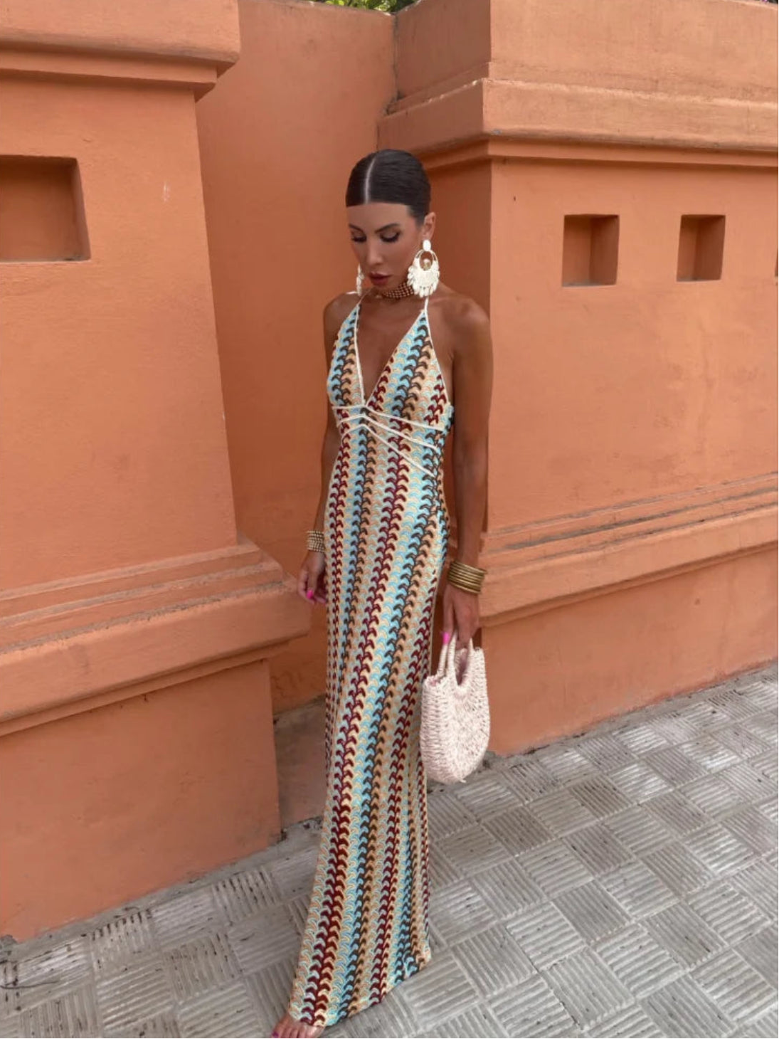 Crochet Halterneck Summer Evening Maxi Dress