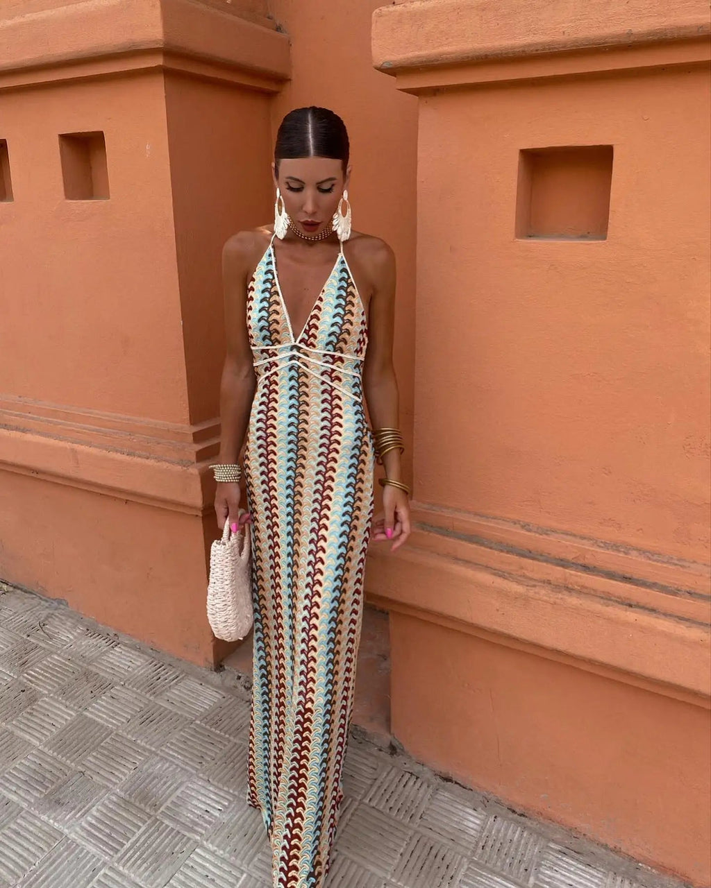 Crochet Halterneck Summer Evening Maxi Dress