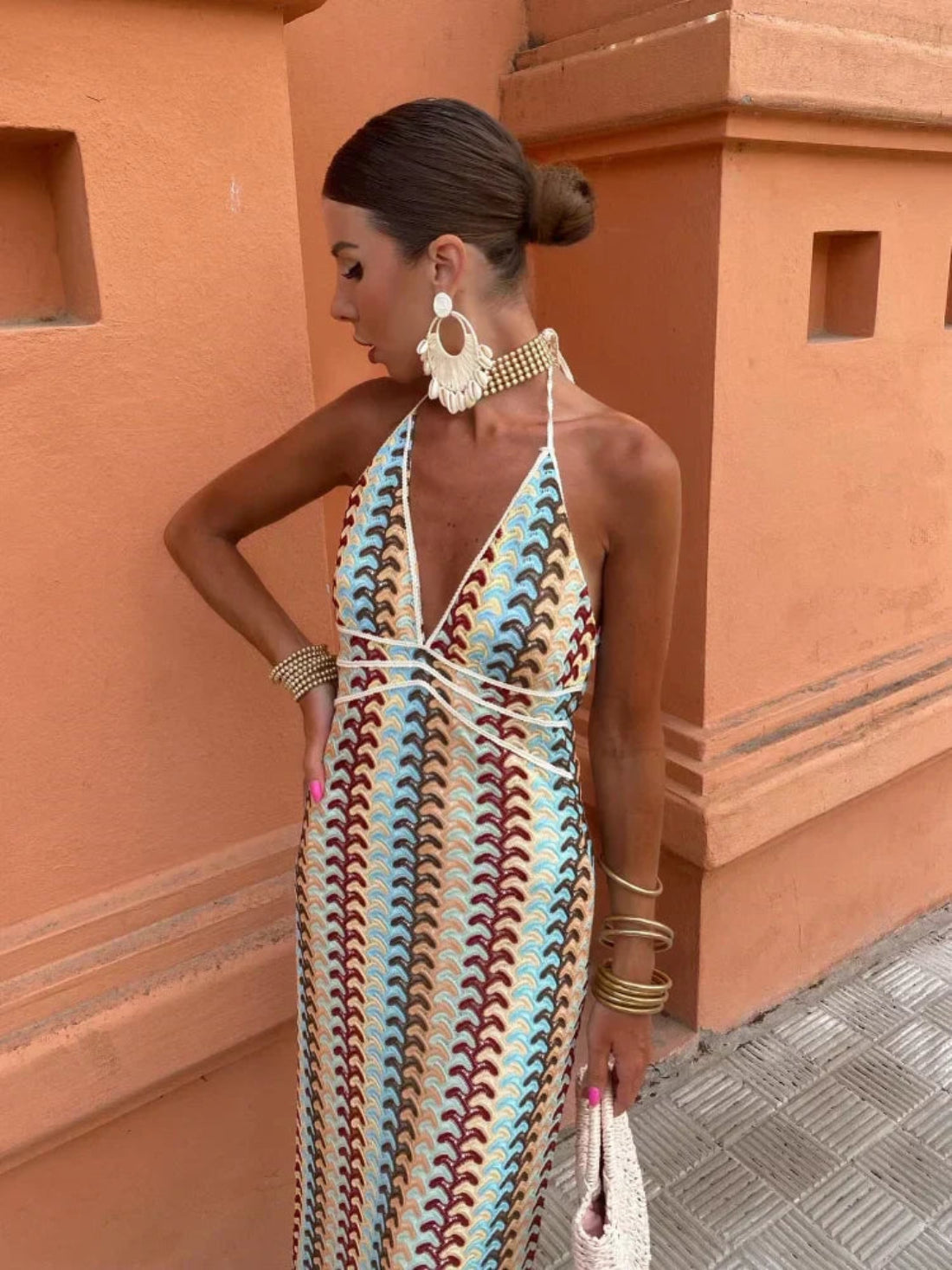 Crochet Halterneck Summer Evening Maxi Dress