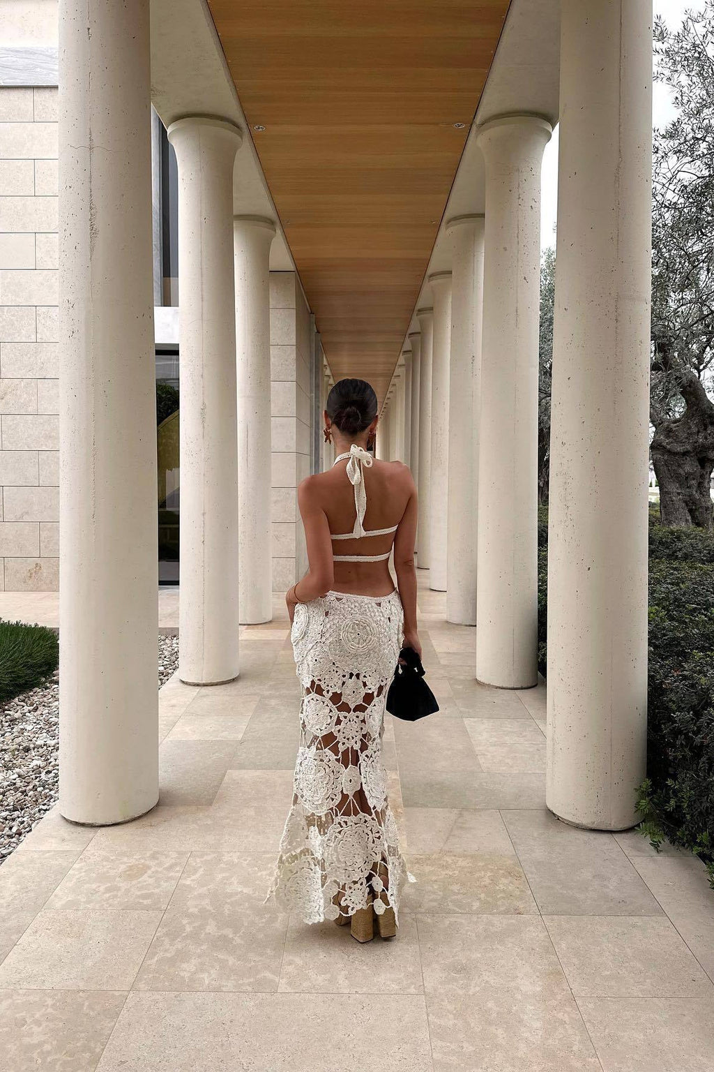 White Crochet Cut Out Summer Party Maxi Dress