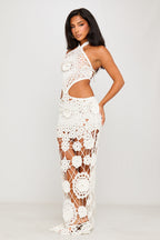 White Crochet Cut Out Summer Party Maxi Dress