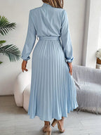 Chic Pleated Wedding Guest Midi Dress with Belted Waist