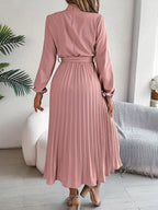 Chic Pleated Wedding Guest Midi Dress with Belted Waist