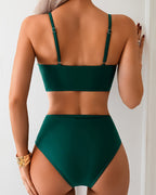 High-Waist Two-Piece Bikini Set with Metal Accent Details