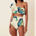 One-Shoulder High-Waist Bikini Set with Embellished Detail