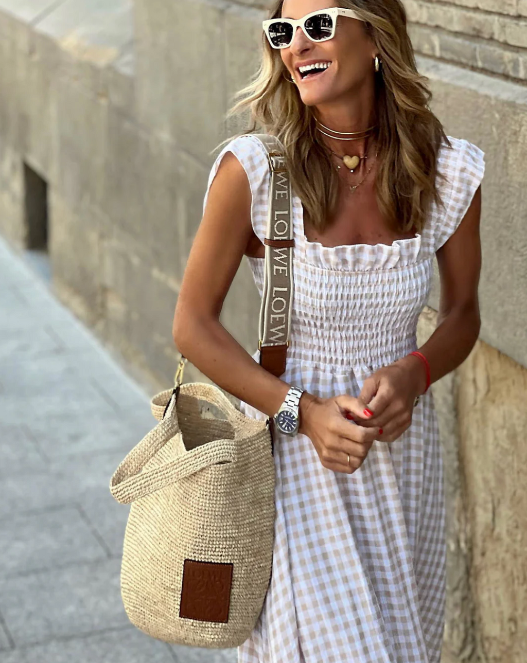 Summer Smocked Gingham Maxi Dress with Ruffle Sleeves
