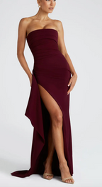 Strapless Wedding Guest Dress with Thigh-High Slit