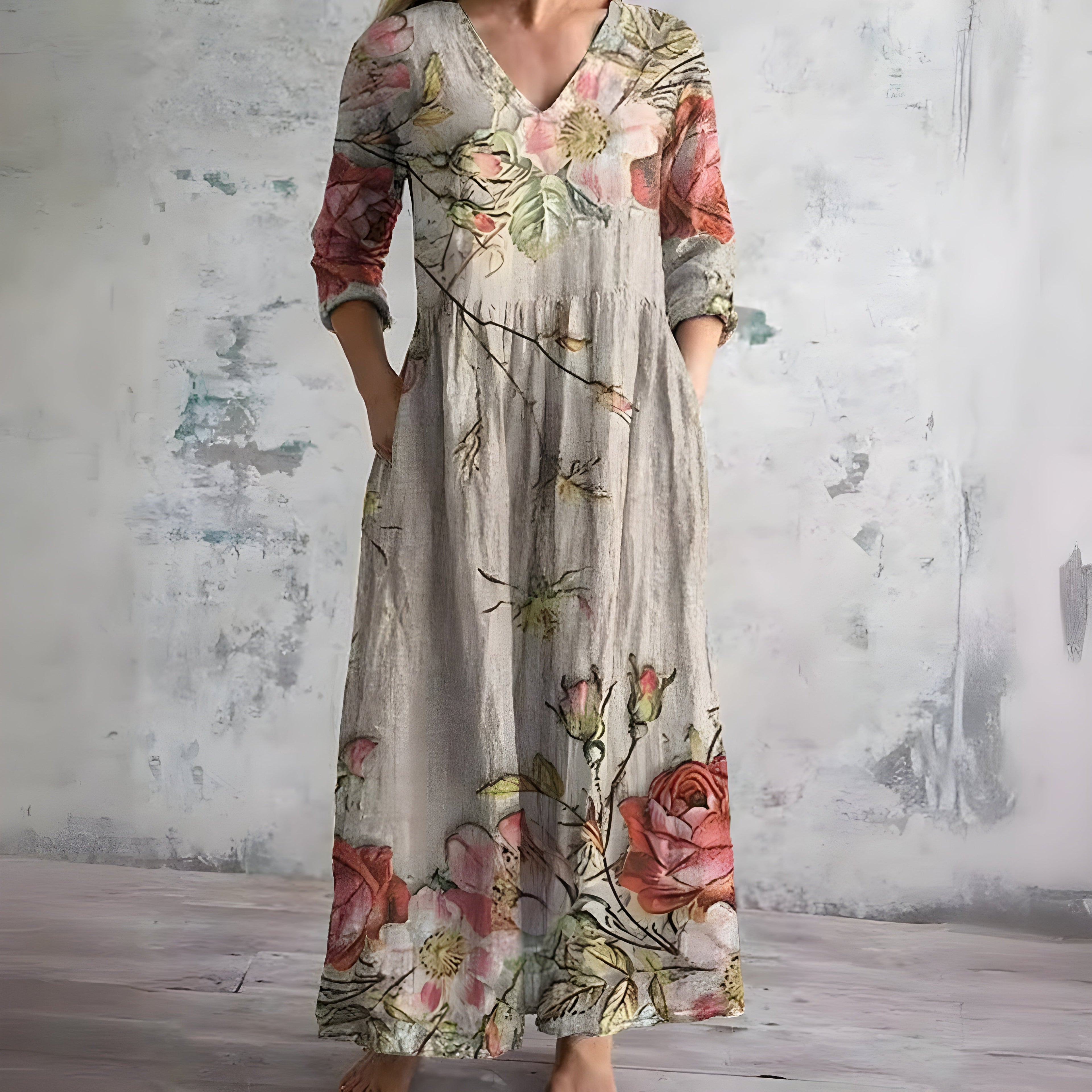 Flowy V-Neck Floral Summer Maxi Dress