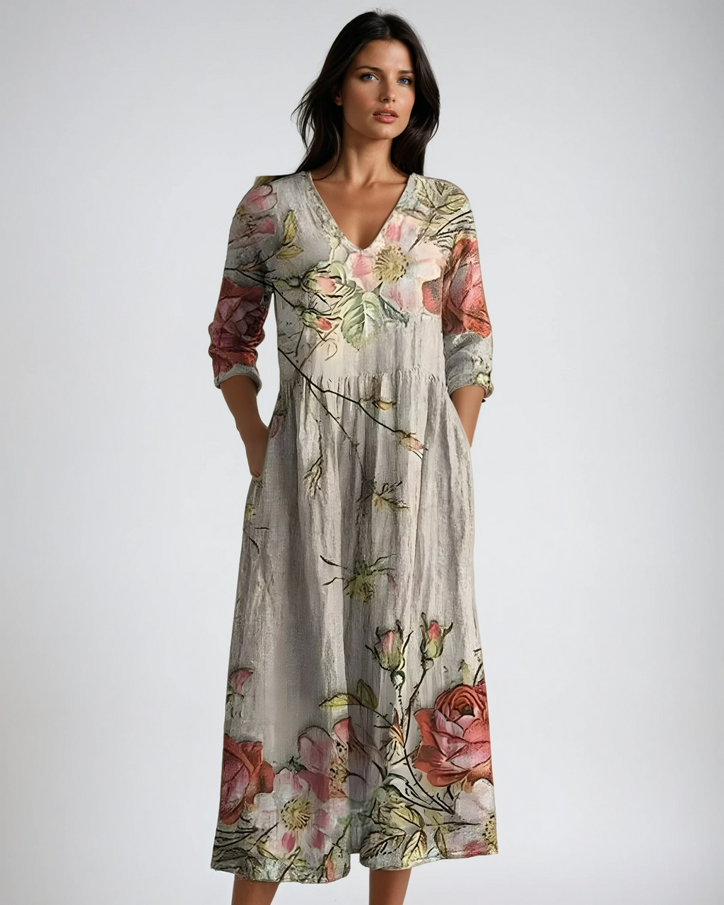Flowy V-Neck Floral Summer Maxi Dress