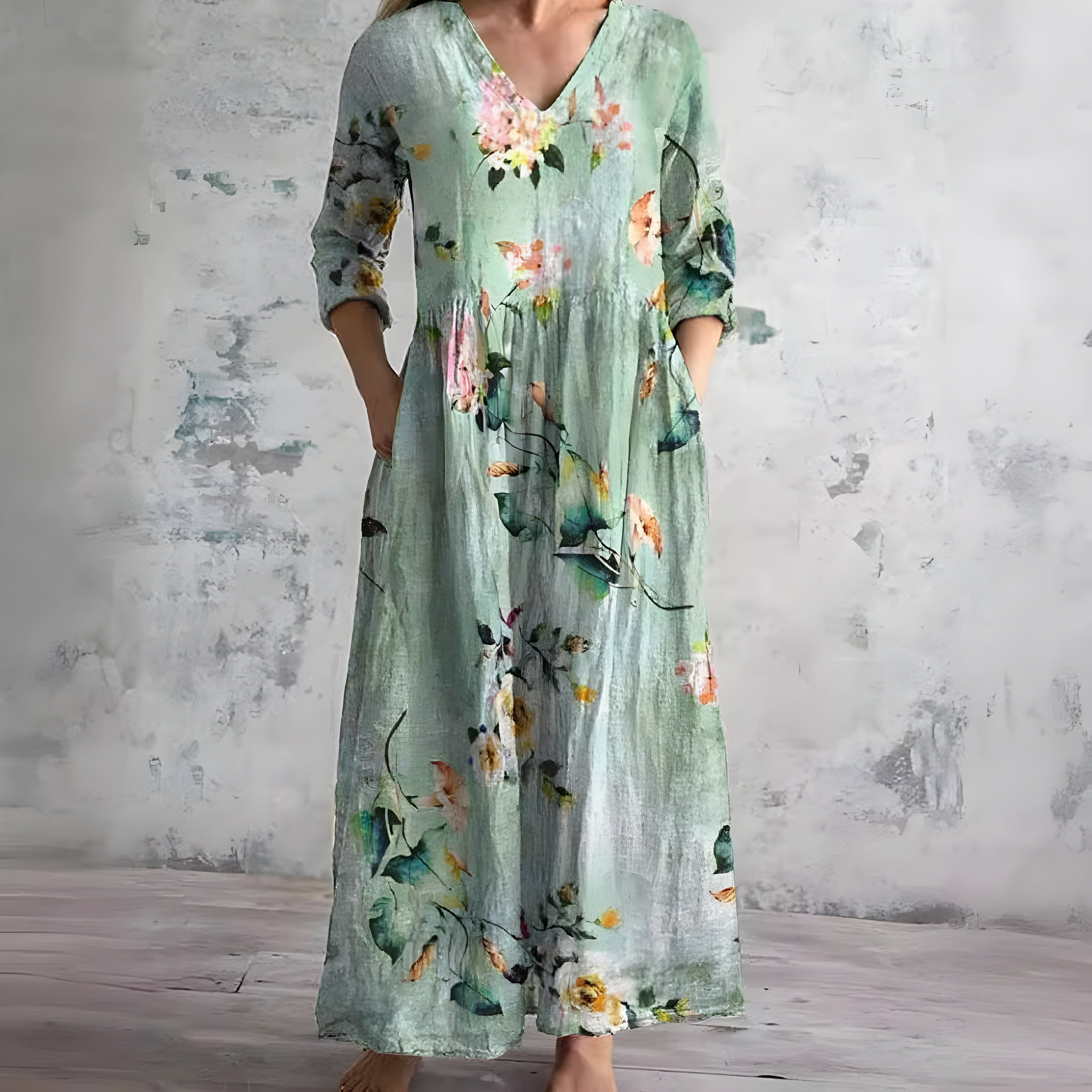 Flowy V-Neck Floral Summer Maxi Dress