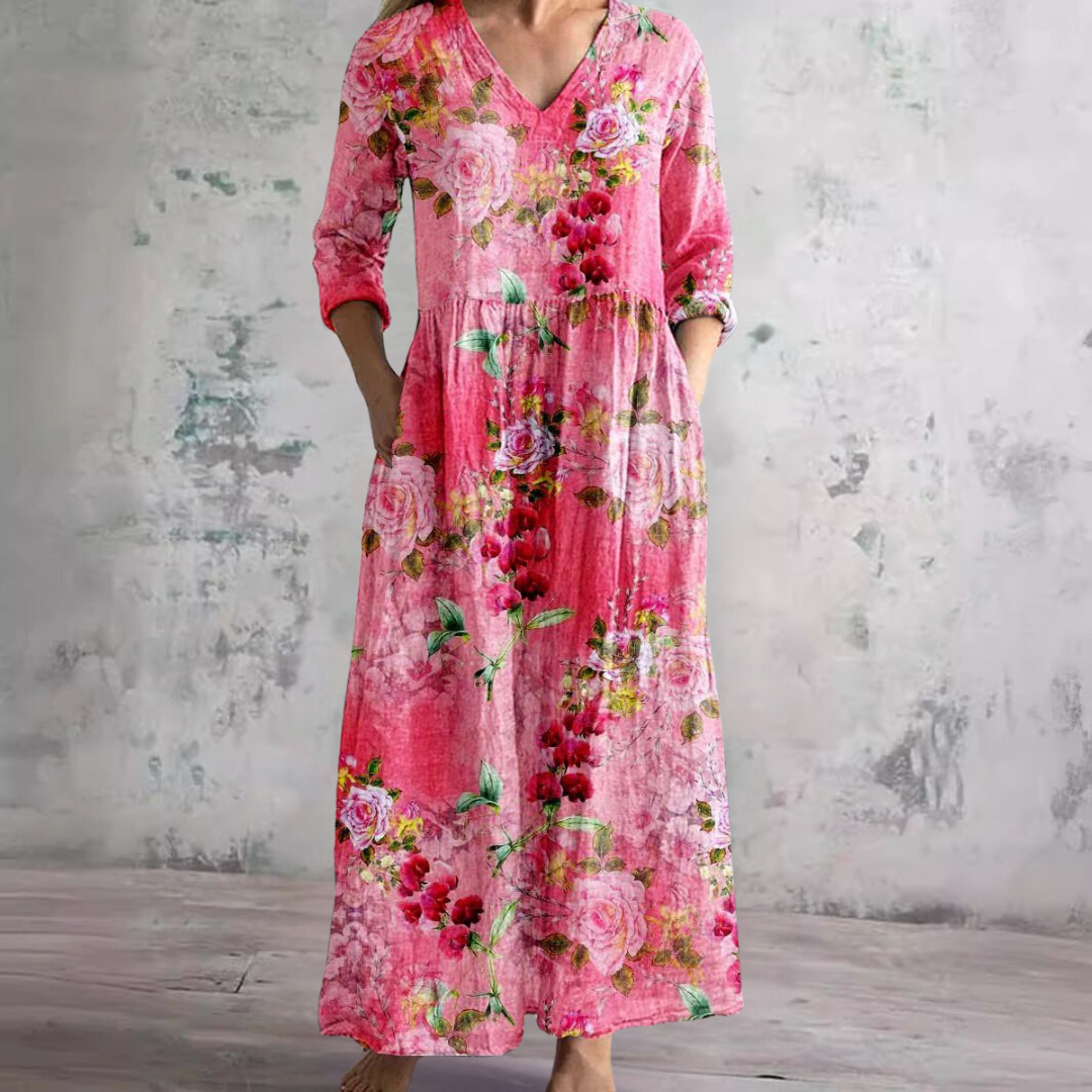 Flowy V-Neck Floral Summer Maxi Dress