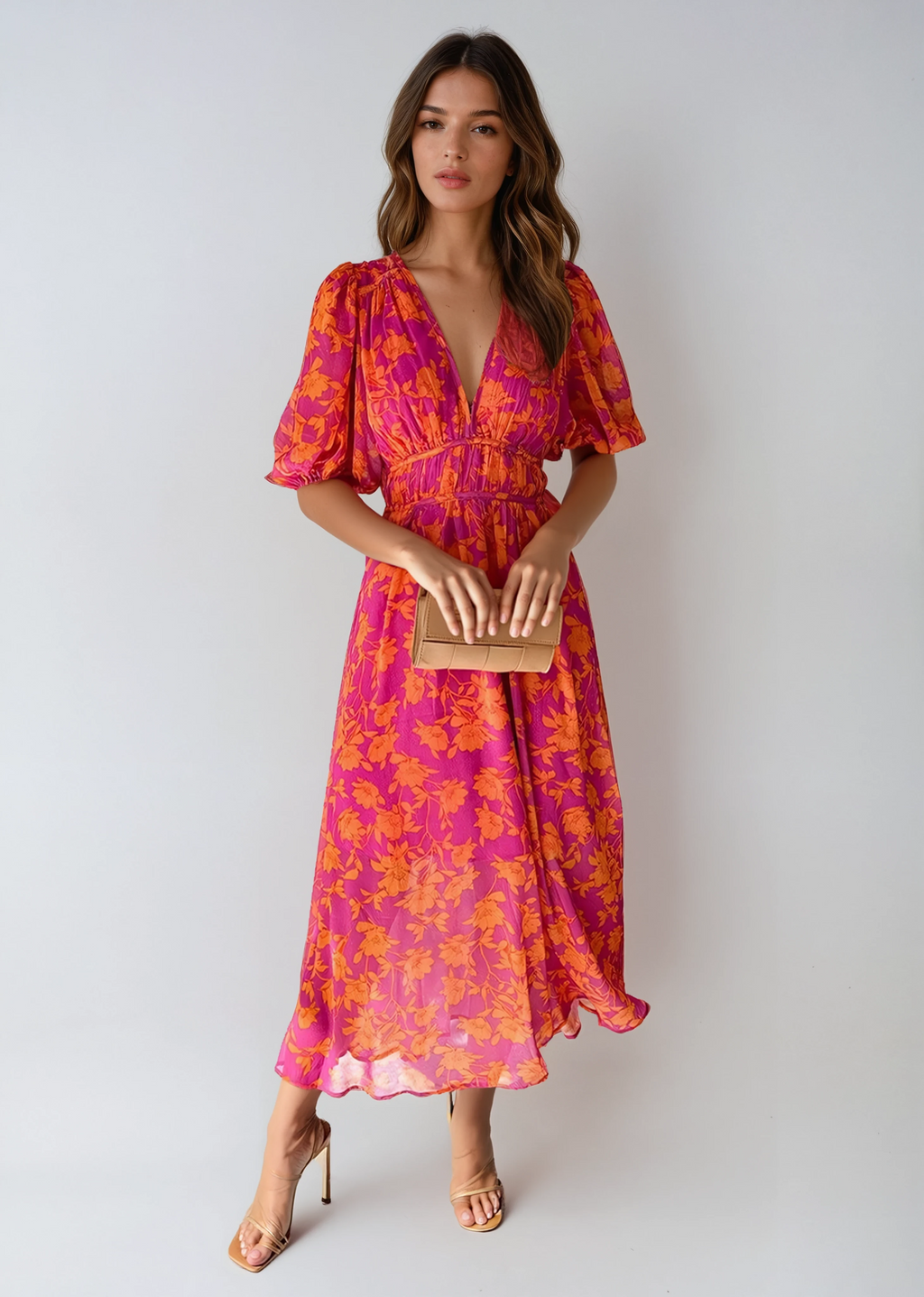 Light Summer Party Floral Midi Dress