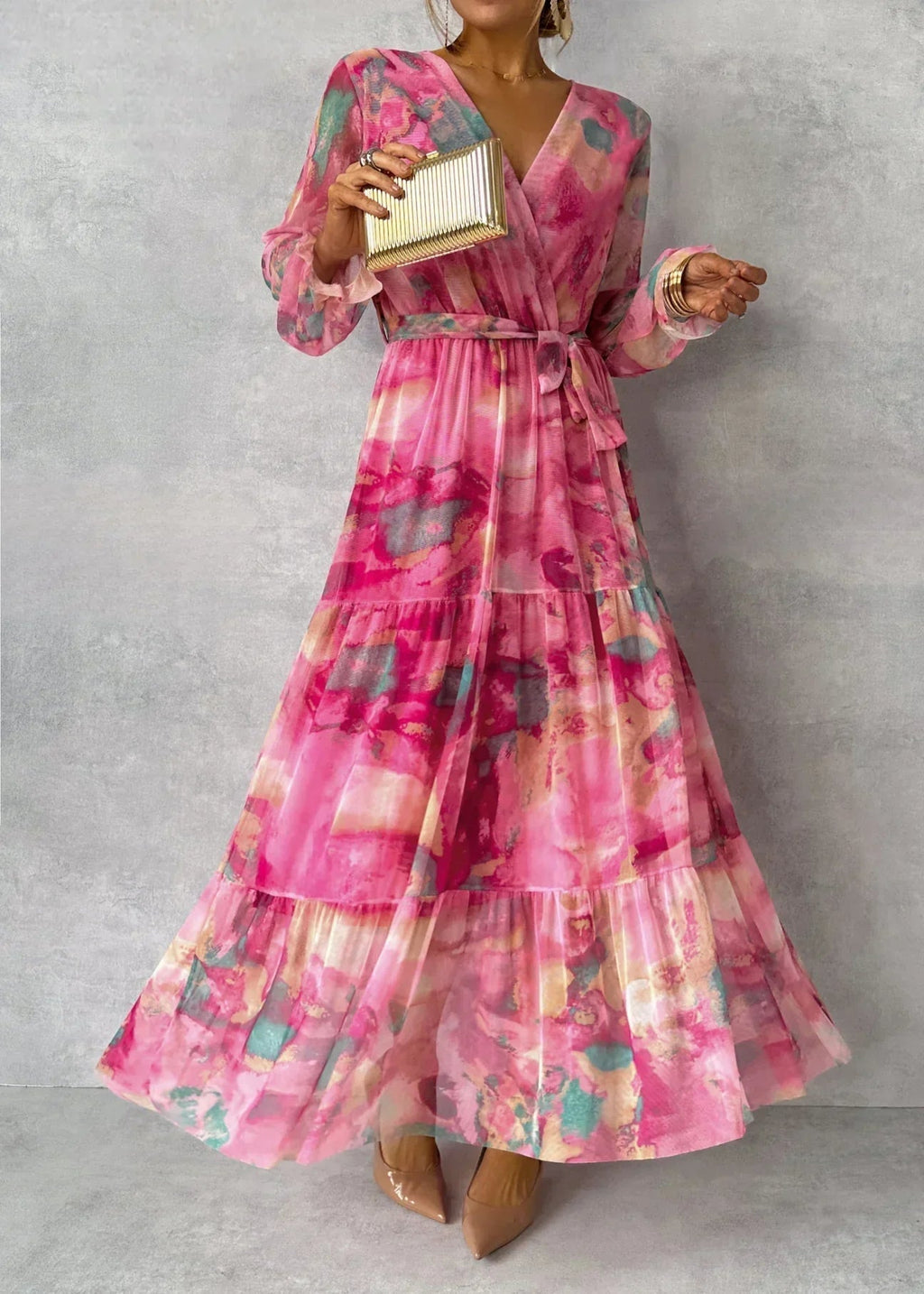Floral Wrap Summer Evening Maxi Dress