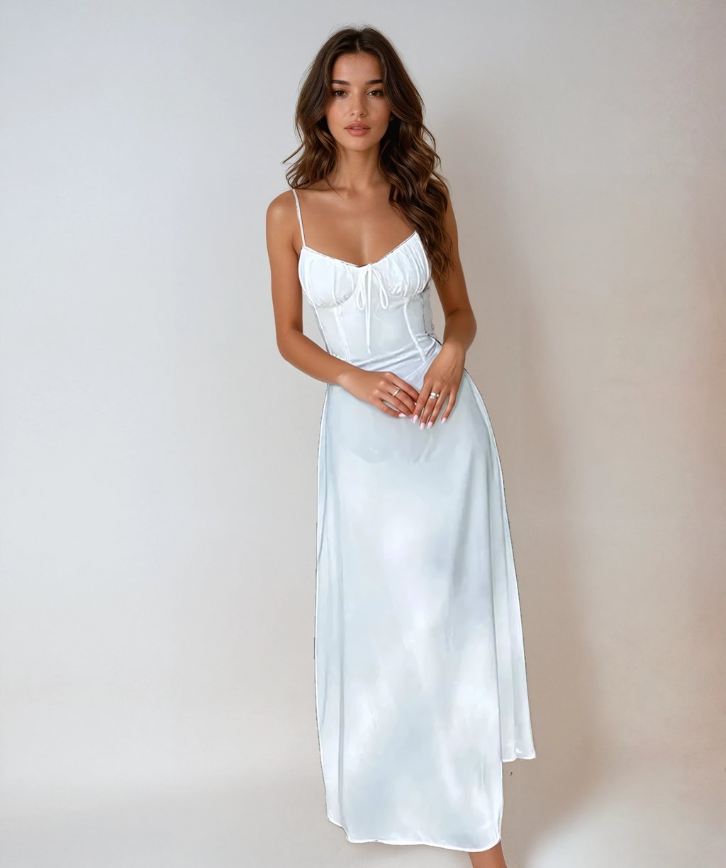Sleeveless and Ruched Bodice Wedding Guest Maxi Dress