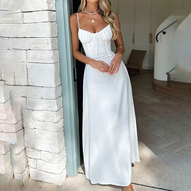 Sleeveless and Ruched Bodice Wedding Guest Maxi Dress