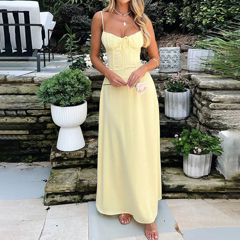 Sleeveless and Ruched Bodice Wedding Guest Maxi Dress