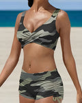 Two-Piece Bikini Set with Ruched Shorts and Wrap Top