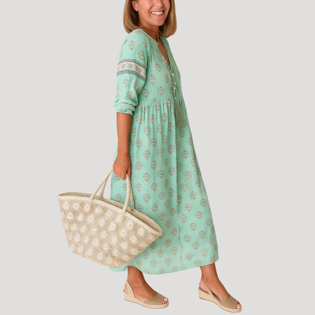 Women's summer midi dress – boho beach style with pockets