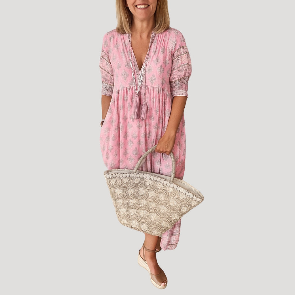 Women's summer midi dress – boho beach style with pockets