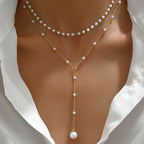 Eliana | Elegant Double-Layer Faux Pearl Tassel Necklace