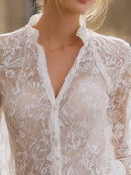 Sheer Lace Long-Sleeve Blouse With Delicate Trim