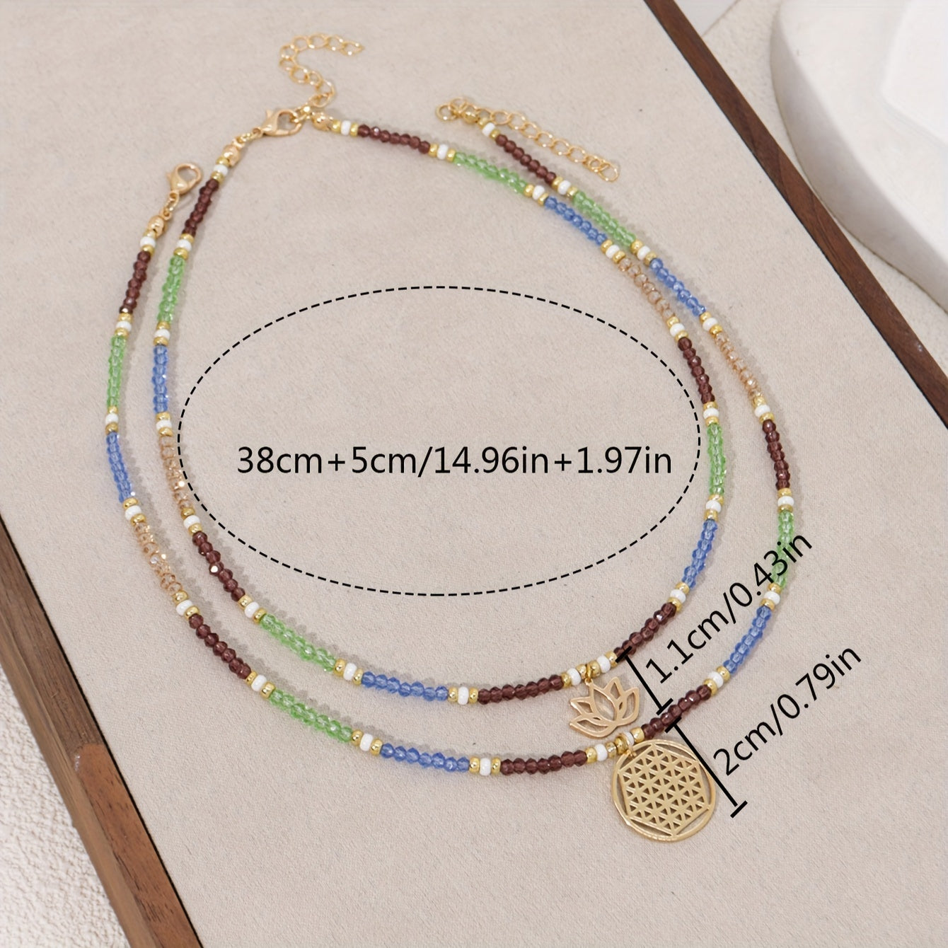 Freyana | Bohemian Beaded Lotus Pendant Necklace (Dual-Layer)