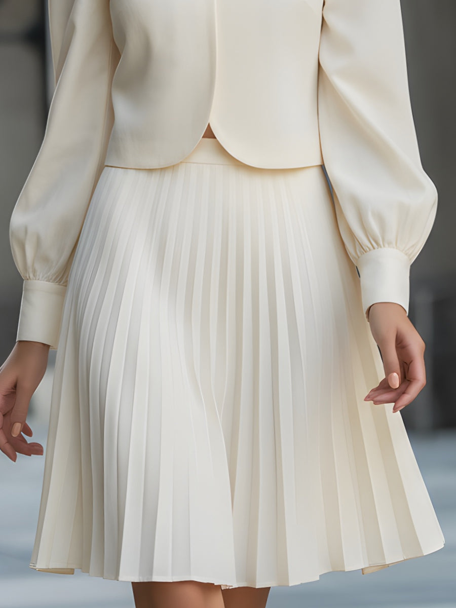 Elegant Pleated Skirt Set With Cropped Jacket