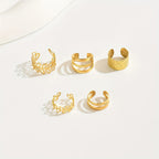 Solene | Trendy Gold Sleek 5-Piece Openwork Ear Cuffs Set