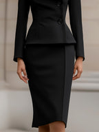 Elegant Two-Piece Suit With Tailored Blazer And Pencil Skirt
