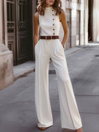 Sleeveless Wide-Leg Jumpsuit With Asymmetric Buttons