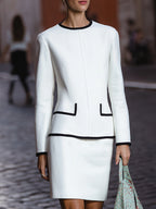 Elegant Tailored Contrast-Trim Skirt Suit Set