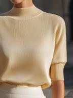 Ribbed Mock-Neck Short-Sleeve Knit Top