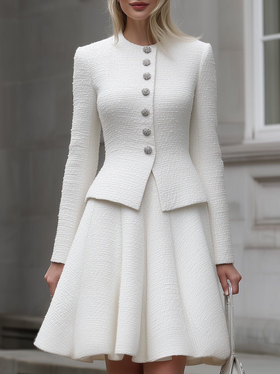 Mooyius Presents The Elegant White Textured Tweed Two-Piece Set
