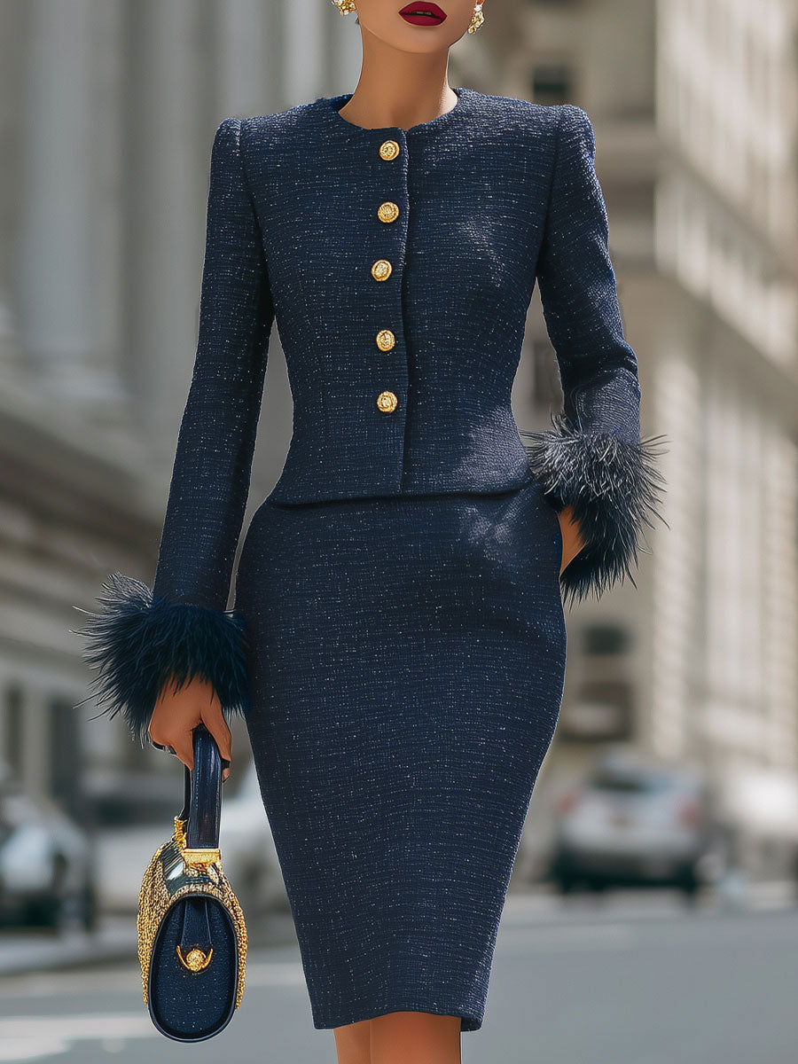Glamorous Faux  Fur - Trimmed Tweed Skirt Suit