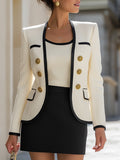 Three-Piece Set Contrast Trim Gold-Button Blazer Suit Set