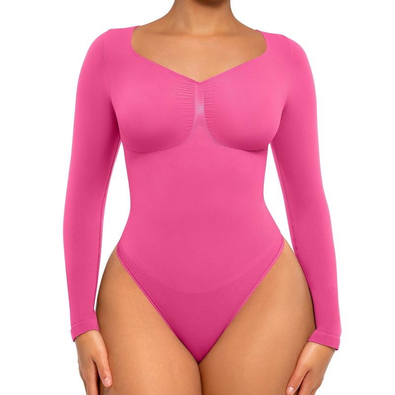 Seamless V-Neck Long Sleeve Shaping Bodysuit