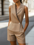 Chic Lapel Collar Romper with Asymmetric Wrap Front