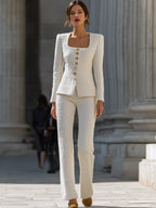 Ivory Tweed Square-Neck Suit Set