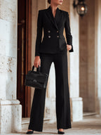 Double-Breasted Black Suit With Wide-Legged Pants