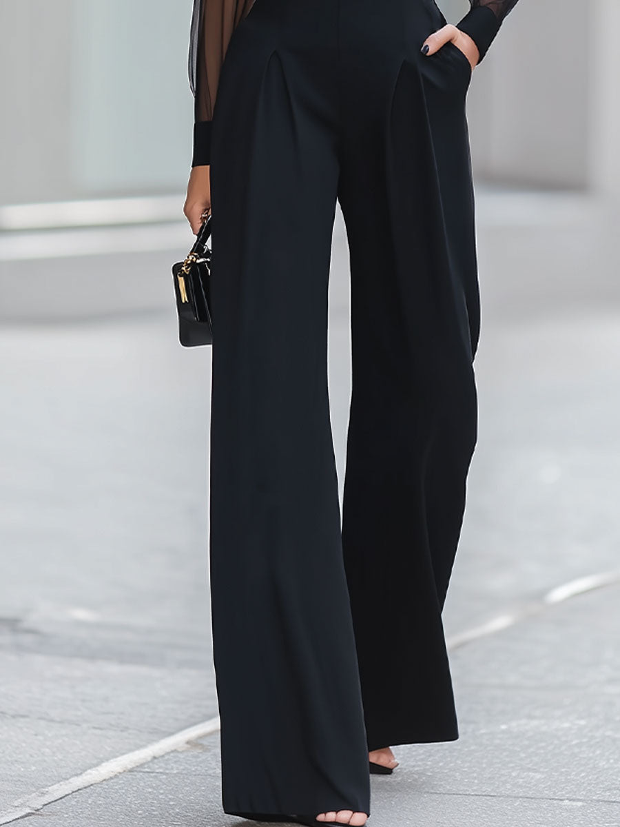 Black Sheer Turtleneck Wide-Leg Jumpsuit