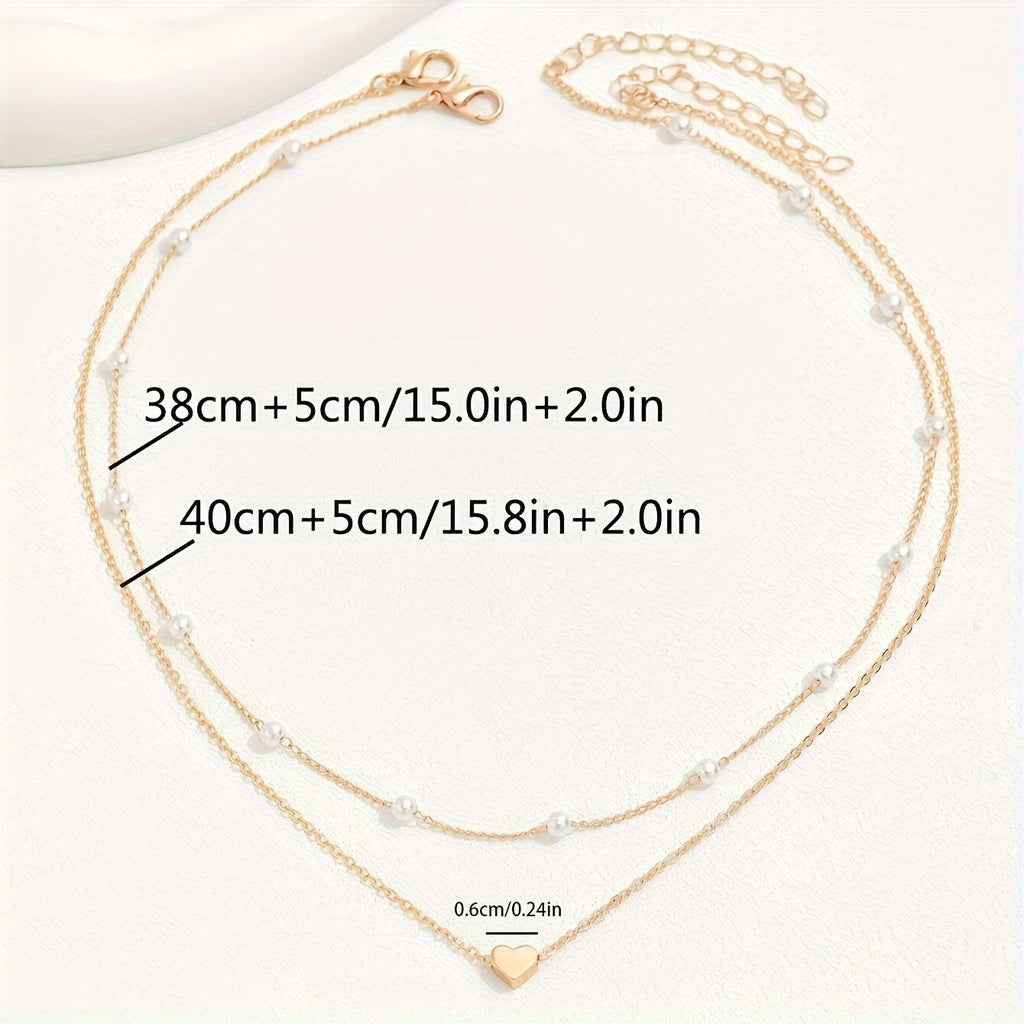 Nerida | 2-Piece Heart-Shaped Faux Pearl Necklace Set
