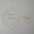 Indira | Modern Minimalist Heart & Pearl Necklace + Bracelet Set