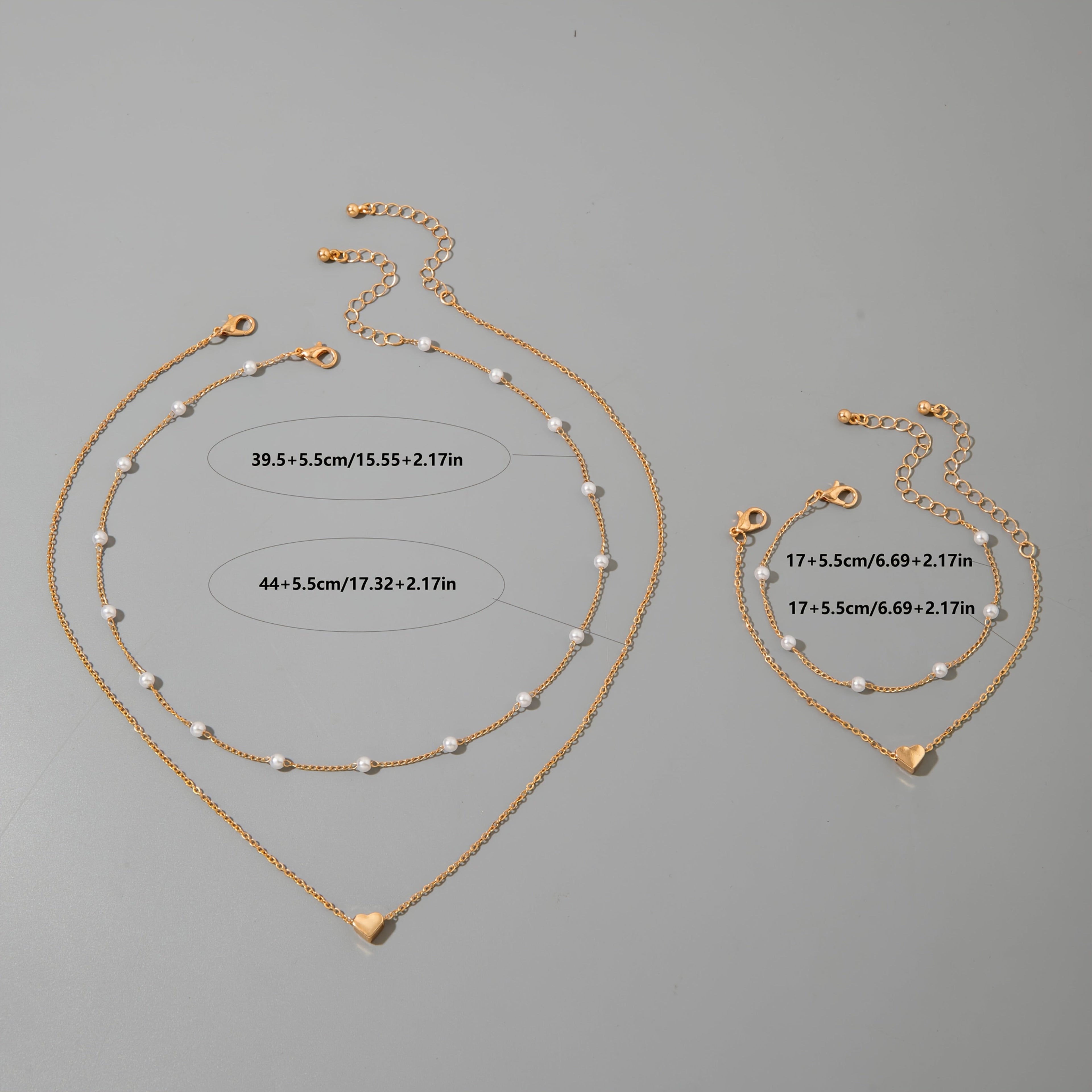 Indira | Modern Minimalist Heart & Pearl Necklace + Bracelet Set