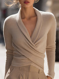 Taupe Draped Knit Wrap Top