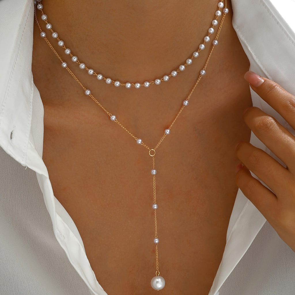 Eliana | Elegant Double-Layer Faux Pearl Tassel Necklace
