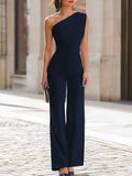 Navy One-Shoulder Wide-Leg Jumpsuit